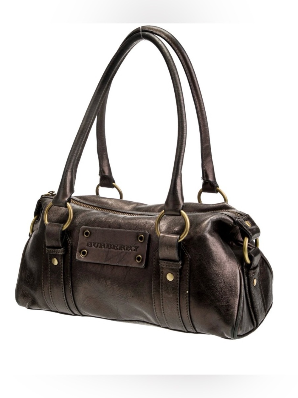 Burberry Metallic Brown Leather Shoulder Bag Y2K
